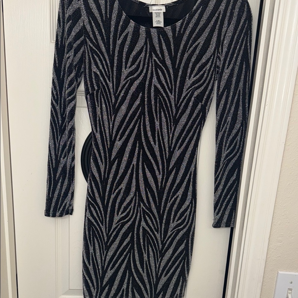 Black and Silver Bodycon Long Sleeve Dress